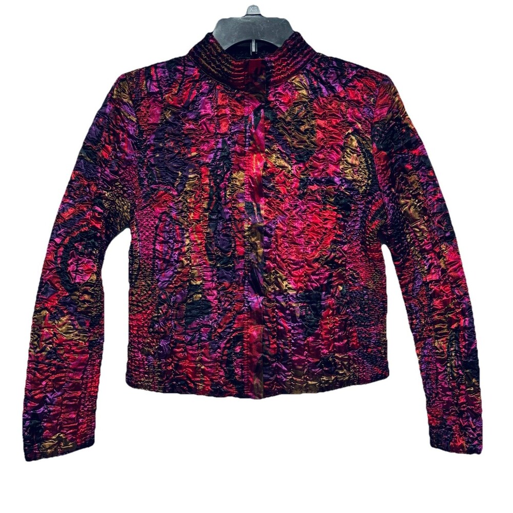 Ruby Rd Jacket Stretchy Quilted Textured Colorful Zip Front Women's Size PM